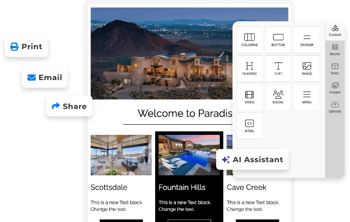 Real estate content library for emails, letters, and text templates