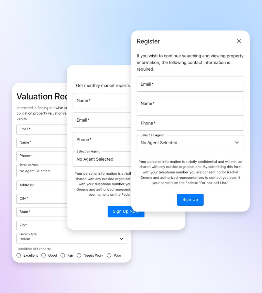 Real estate website lead capture forms integrated with CRM