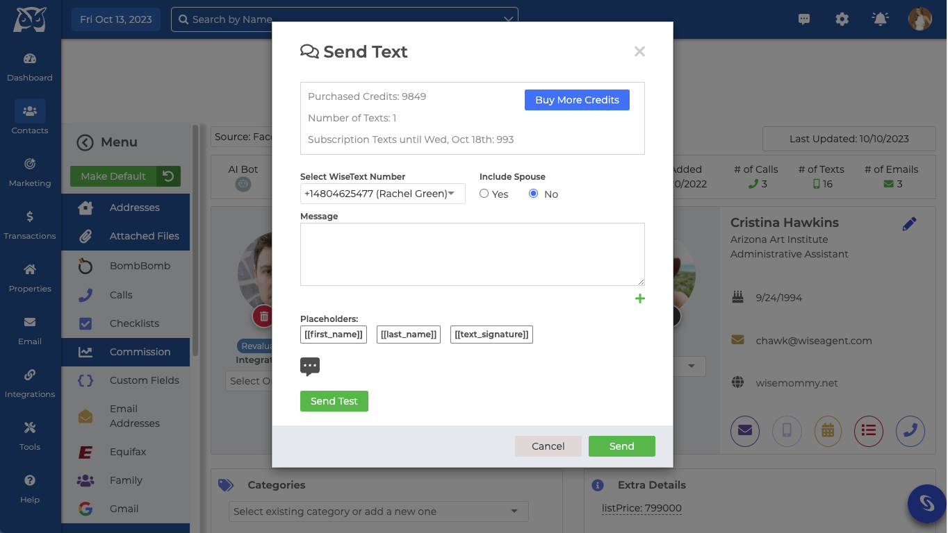 Texting modal on wise agent 